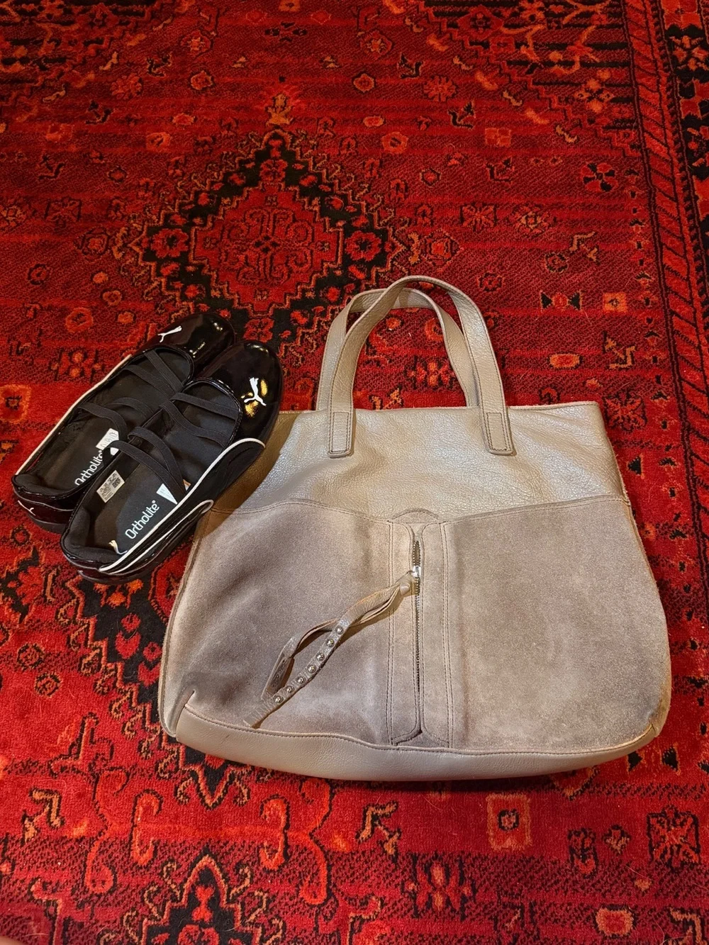 Neutral Taupe Leather & Suede Tote Bag - Versatile Everyday Carry
